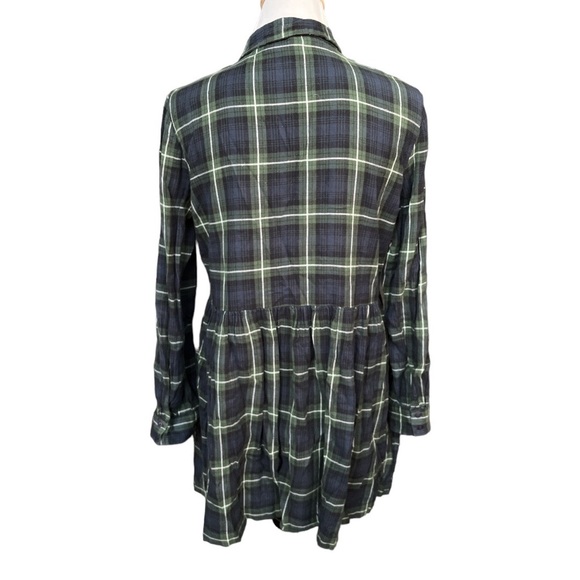 Zara Trafaluc Plaid and Floral Embroidered Flannel Mini Dress Green Blue Medium - Picture 2 of 7